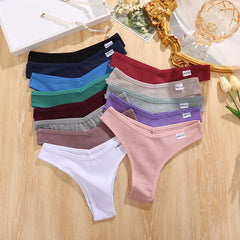 Ribbed Cotton V-Waist Vertical Stripe Mid-Waist Comfort Underwear
