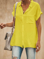 Relaxed Fit Collared Short Sleeve BUTTON DOWN Blouse