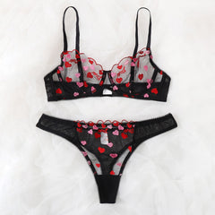 Sexy Mesh See-Through Heart Bikini Set