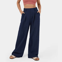 High Waisted Wide Leg Solid Color Waffle Casual Pants