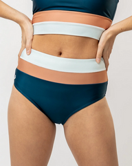 High-Waist Square Neck Colorblock Flow Cut Back Crop Bikini Set