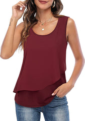 Summer Vest U-Neck Printed Pleated Sleeveless Top