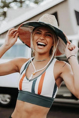 High-Waist Bison Stripe Point Break Crop Bikini Set