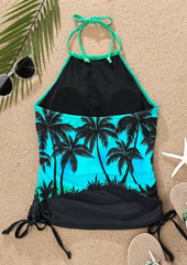 Coconut Tree Drawstring Halter Tankini Set