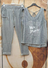 Letter Sleeveless Spaghetti Casual Suits