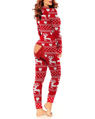 Christmas Cutout Functional Buttoned Flap Adults Pajamas