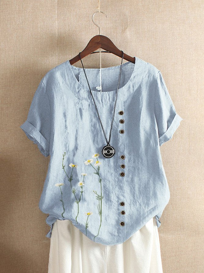 Crew Neck Short Sleeve Casual Shirt Top