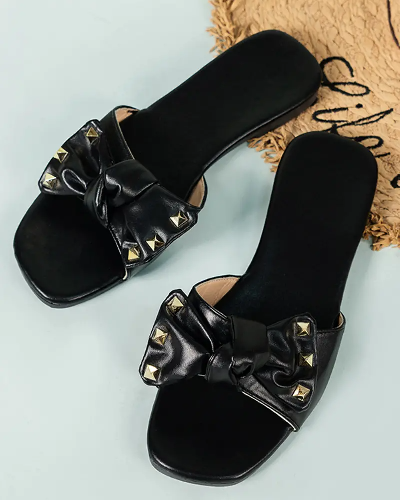 Studded Bowknot Fashion Slippers