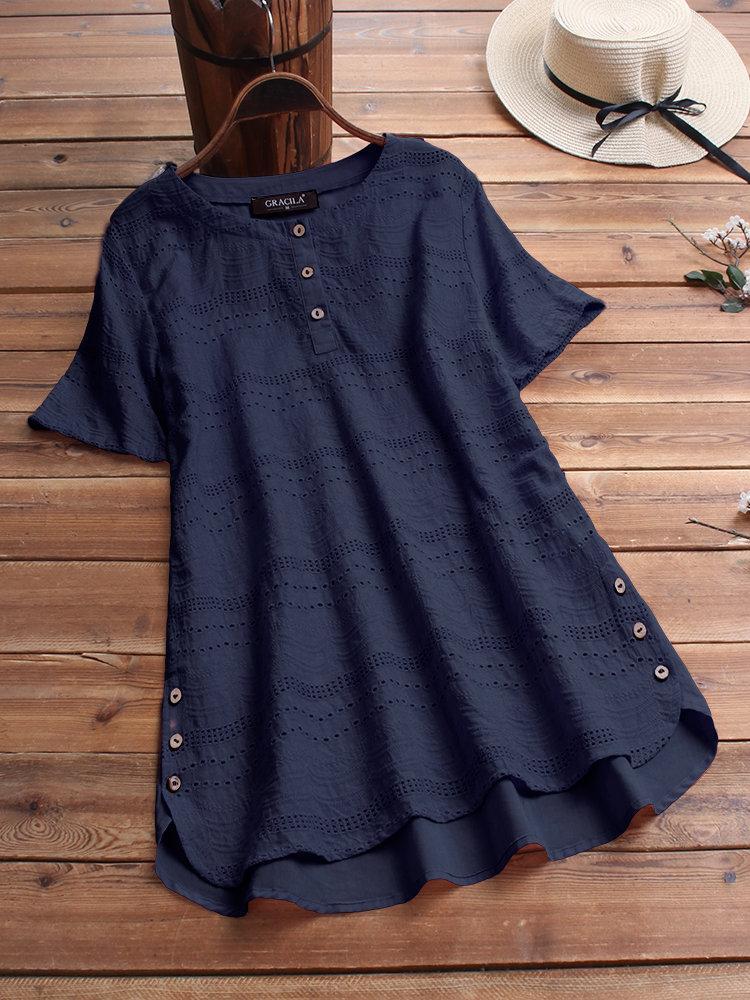 Bohemian Embroideried Short Sleeve Button Blouse