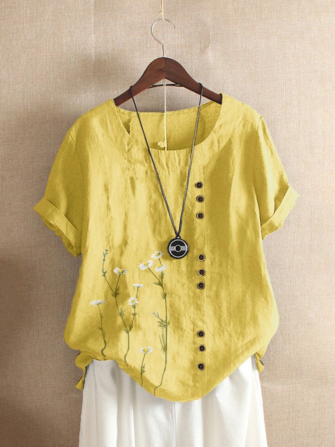 Crew Neck Short Sleeve Casual Shirt Top