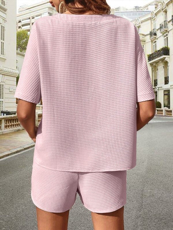 Solid Color Short-Sleeved Shorts Bat Shirt Fashionable Two-Piece Set