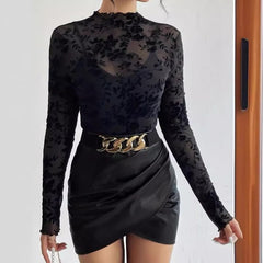 Single Layer Braless Stand Collar Mesh Bottoming Blouse Top