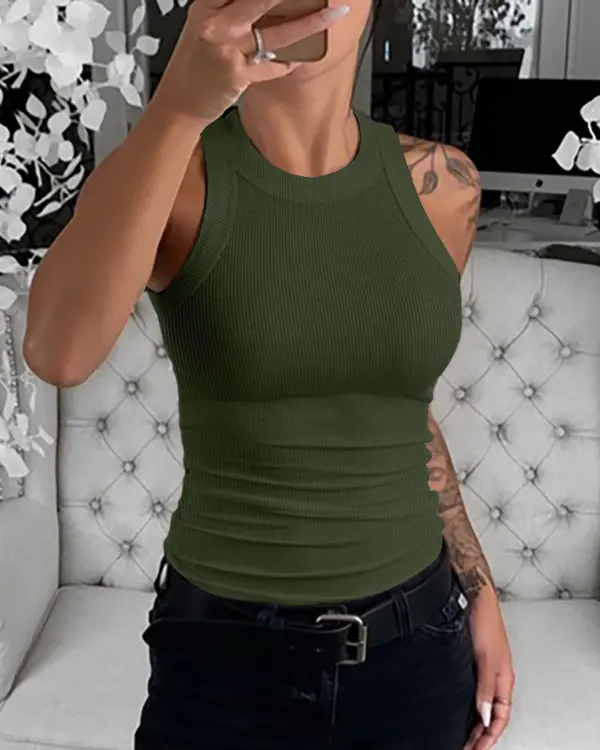 O-Neck Knit Sleeveless Casual Top