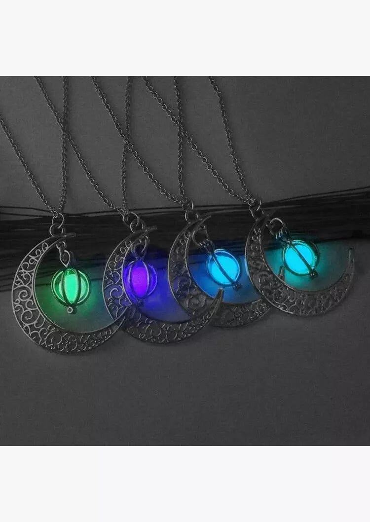 Halloween Crescent Moon Glow Bead Necklace