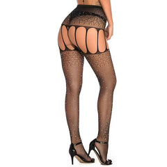 Snagging Resistance Black Rhinestone-studded Fishnet Diamonds Shining Stockings