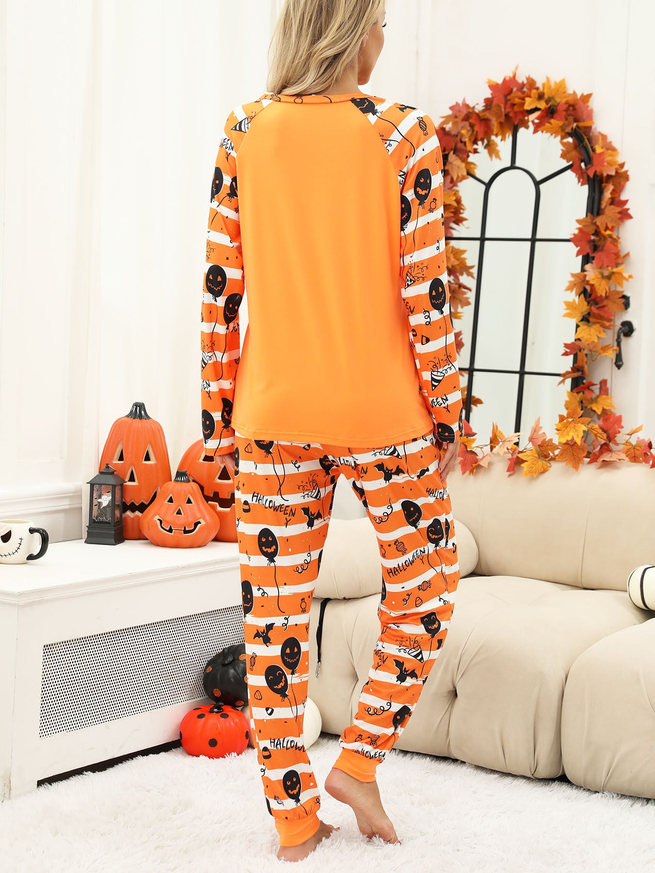 Halloween Women's Printed Autumn And Winter Long-Sleeved Trousers Home Wear Suit