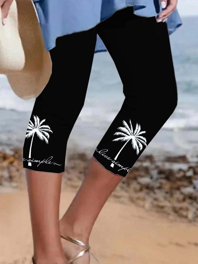 Resort Style Coconut Tree Midi Leggings