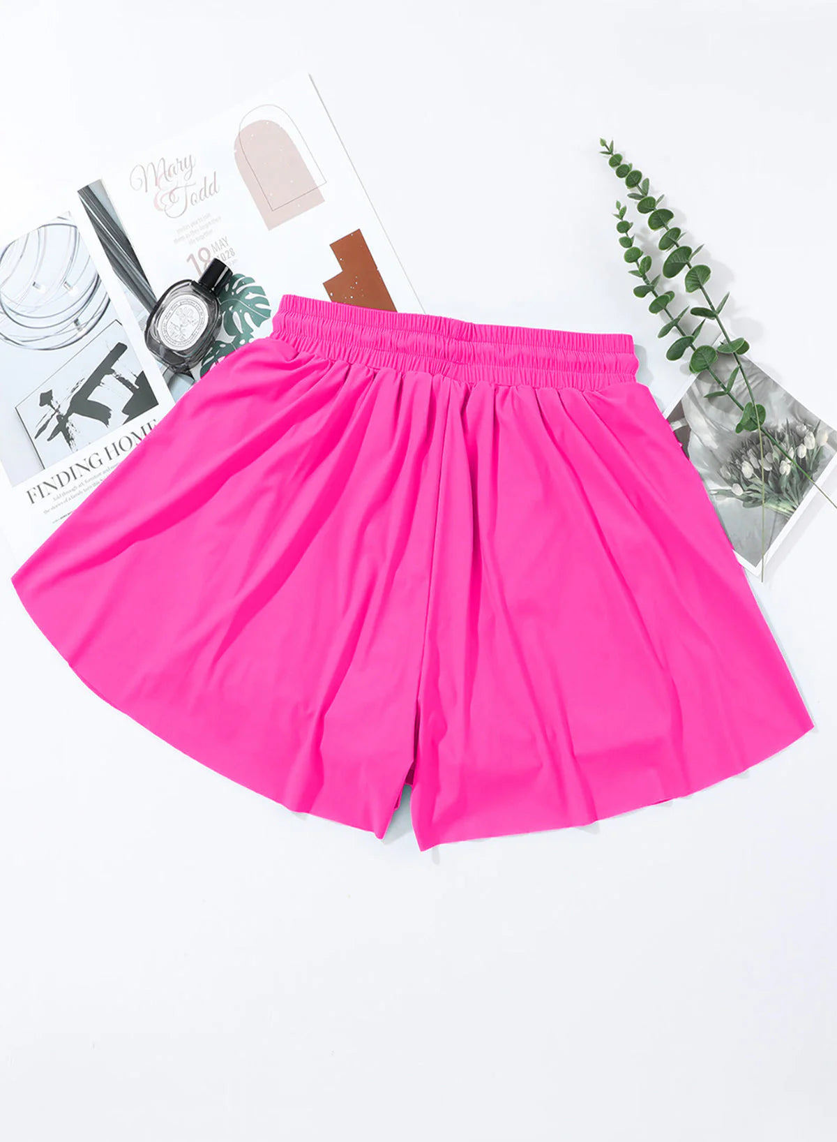 Pink Solid Color Simple Versatile High Waist Swim Short
