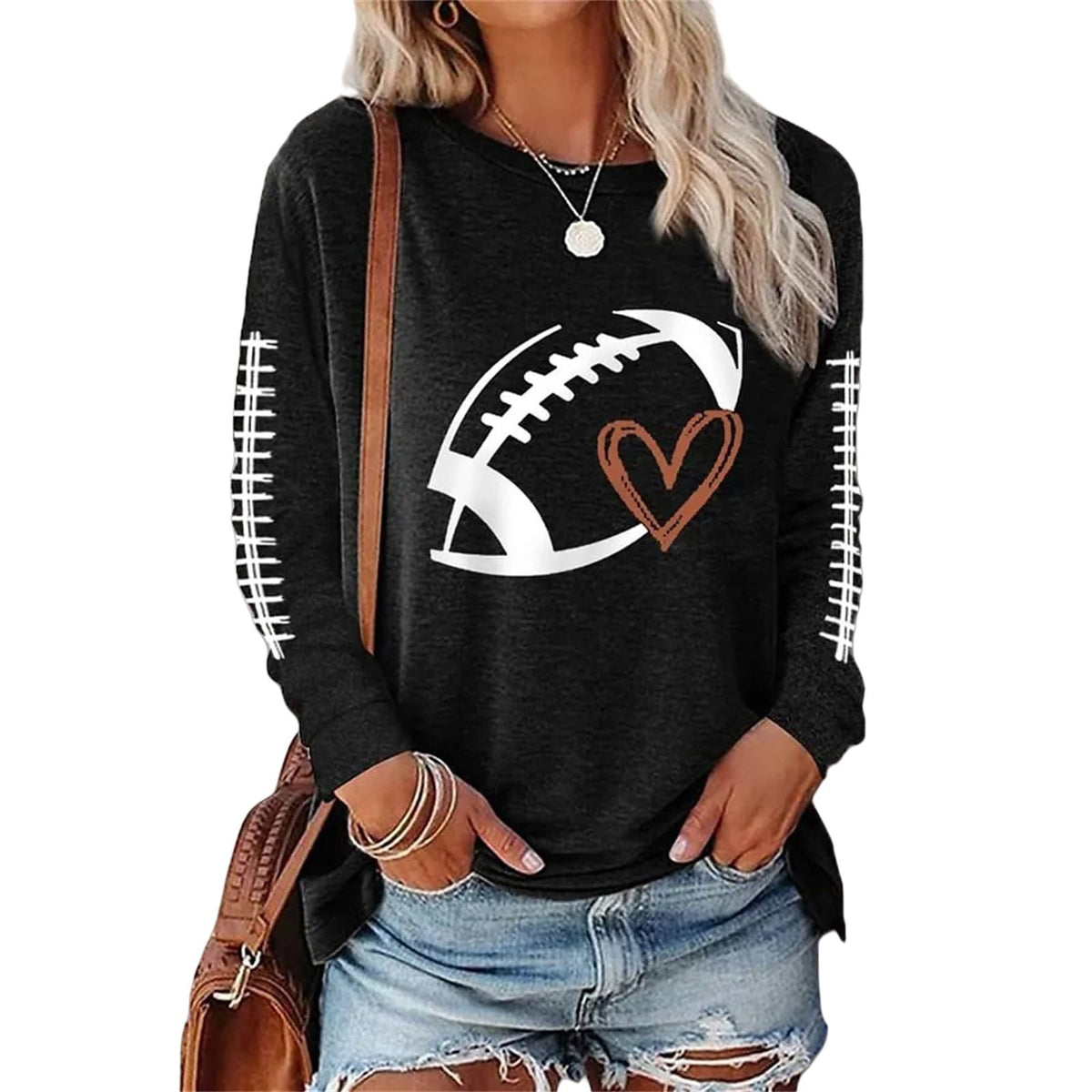 Baseball Print Crew Neck Long Sleeve Top