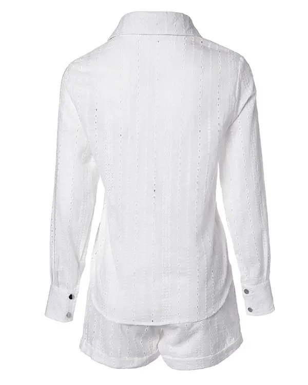 Eyelet Embroidery Buttoned Top & Pocket Design Shorts Set