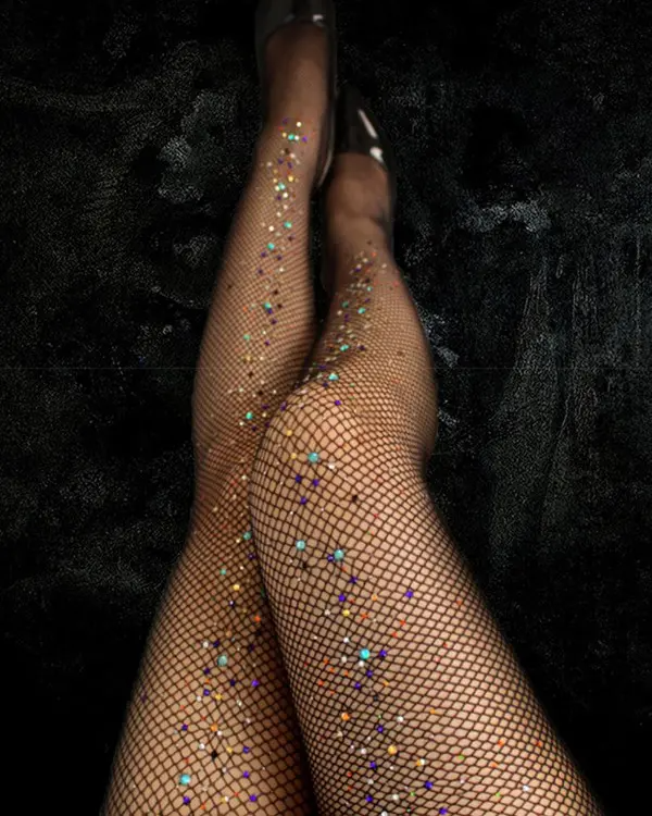 Rhinestone Decor Fisnet Design Tights Stockings