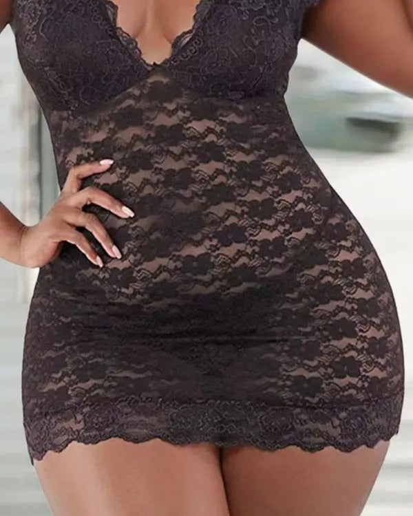 Plus Size V-Neck Lace Babydoll