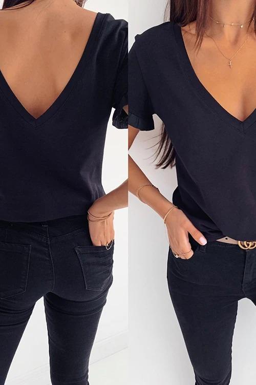 V-Neck Ruffled Short Sleeve T-Shirt