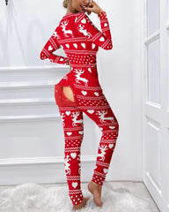 Christmas Cutout Functional Buttoned Flap Adults Pajamas