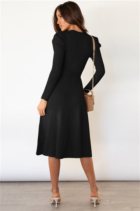Self-Cultivation Bubble Long-Sleeved Knitting Dress