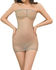Sexy Striped Bodycon Mini Skirt And Strapless Tight Mesh Top