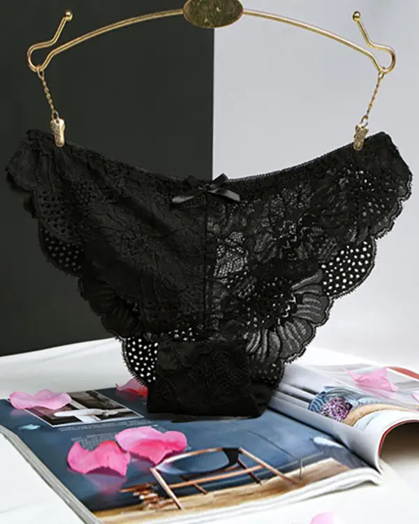 3PCS/Set Bowknot Deocr Lace Panty(Colors Sent Randomly)