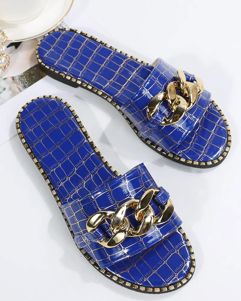 Crocodile Chain Wide Strap Slippers