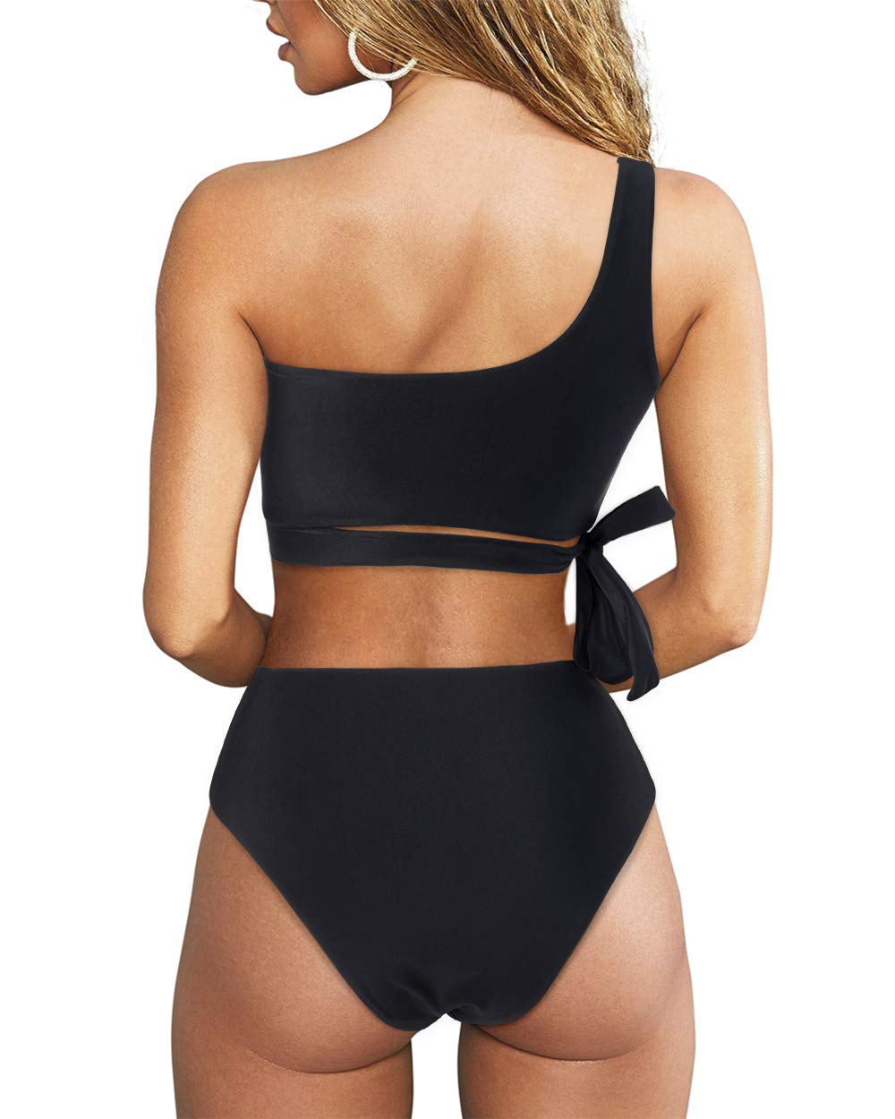 One Shoulder High Waisted Bikini Tie High Cut Two Piece Swimsuits