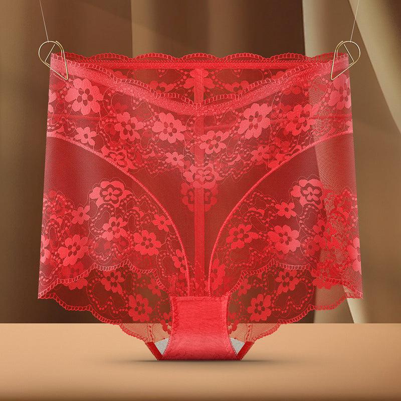 Sexy Ultra-thin Translucent Lace High Waist Hollow Mesh Briefs