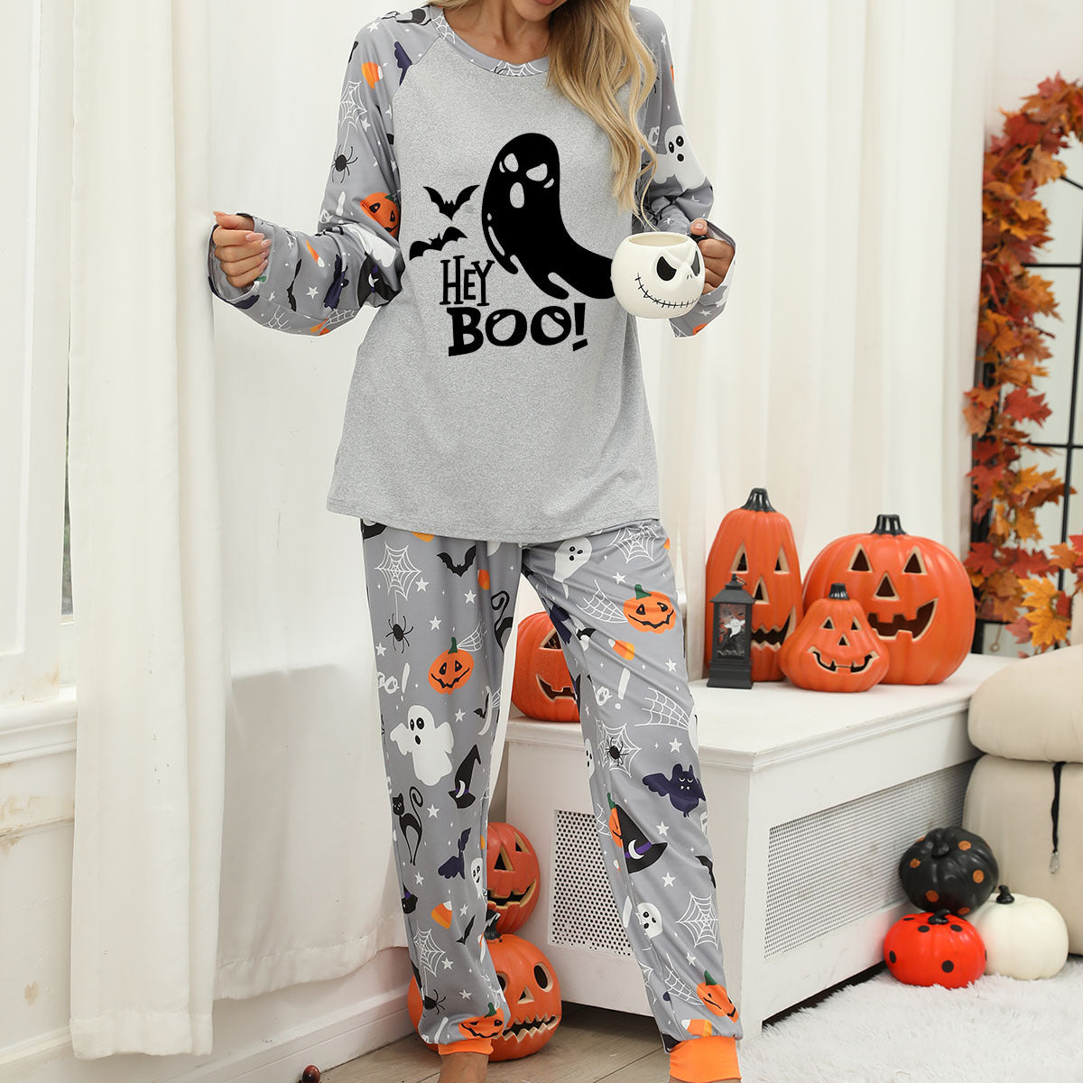 Halloween Women's Printed Autumn And Winter Long-Sleeved Trousers Home Wear Suit