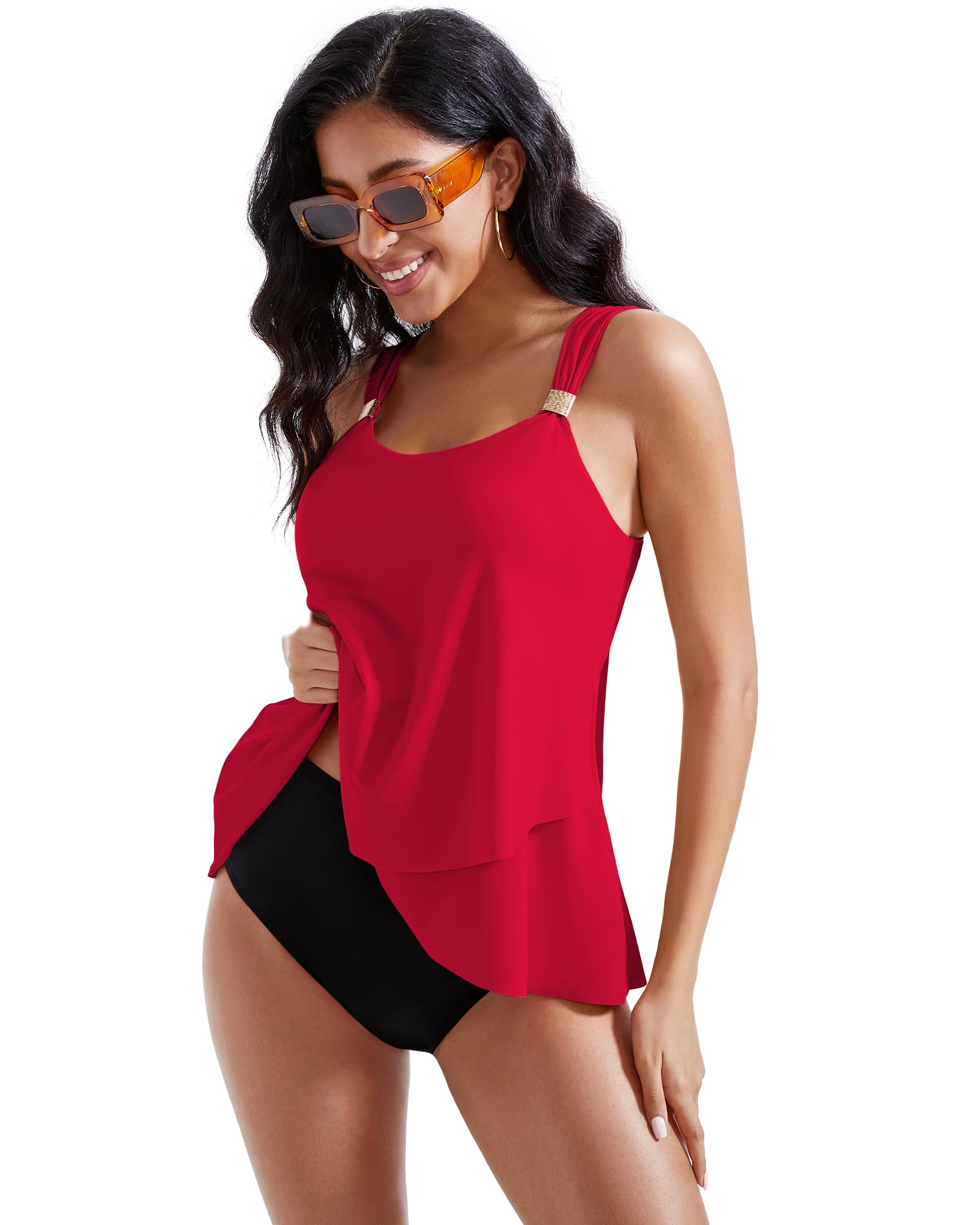 Ruffle High Waisted Swimsuit Tummy Control Tankini Set