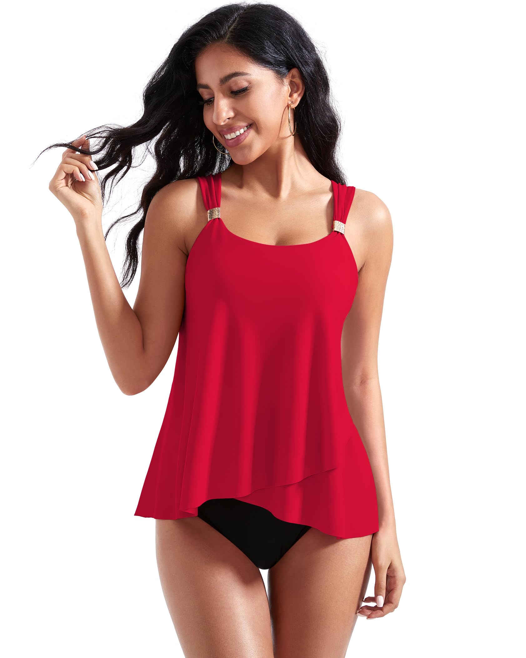 Ruffle High Waisted Swimsuit Tummy Control Tankini Set