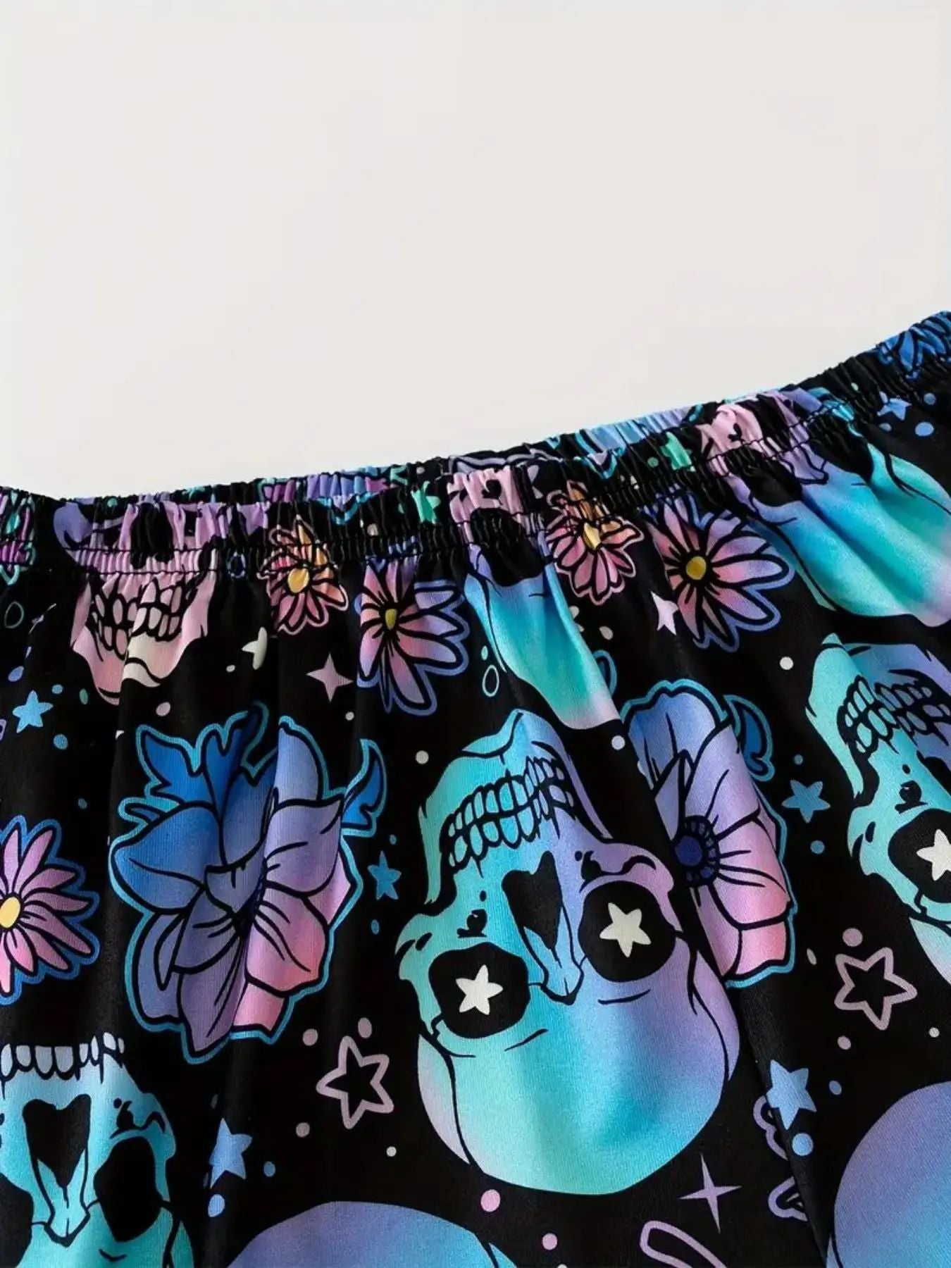 Halloween skull bone flower print suspender top shorts home wear pajamas set