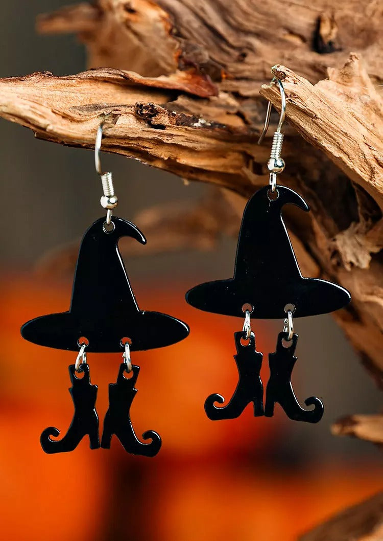 Halloween Witch's Hat And Boots Pendant Earrings