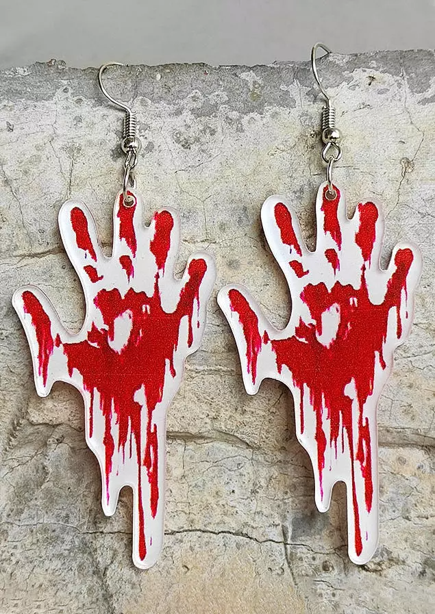 Halloween Blood Splatter Help Hand Earrings