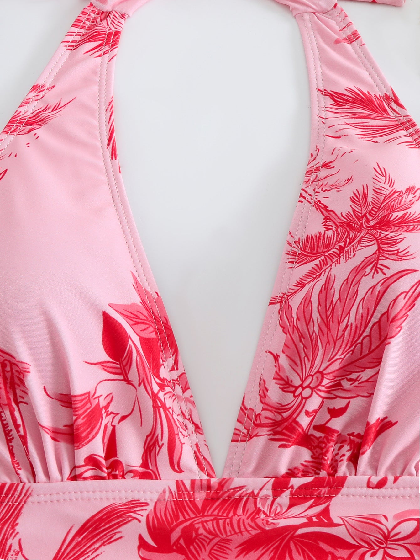 Coconut Tree Print Sexy V-Neck Holiday One-Piece Swimsuit