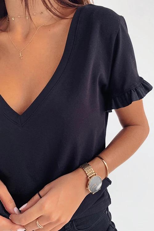 V-Neck Ruffled Short Sleeve T-Shirt