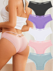 Ribbed Cotton Cute Bow Low-Rise Bikini Lace Panties