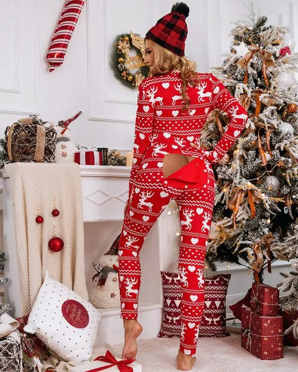 Christmas Cutout Functional Buttoned Flap Adults Pajamas