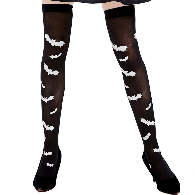 Halloween Pumpkin Bat Orange Over-the-Knee Socks