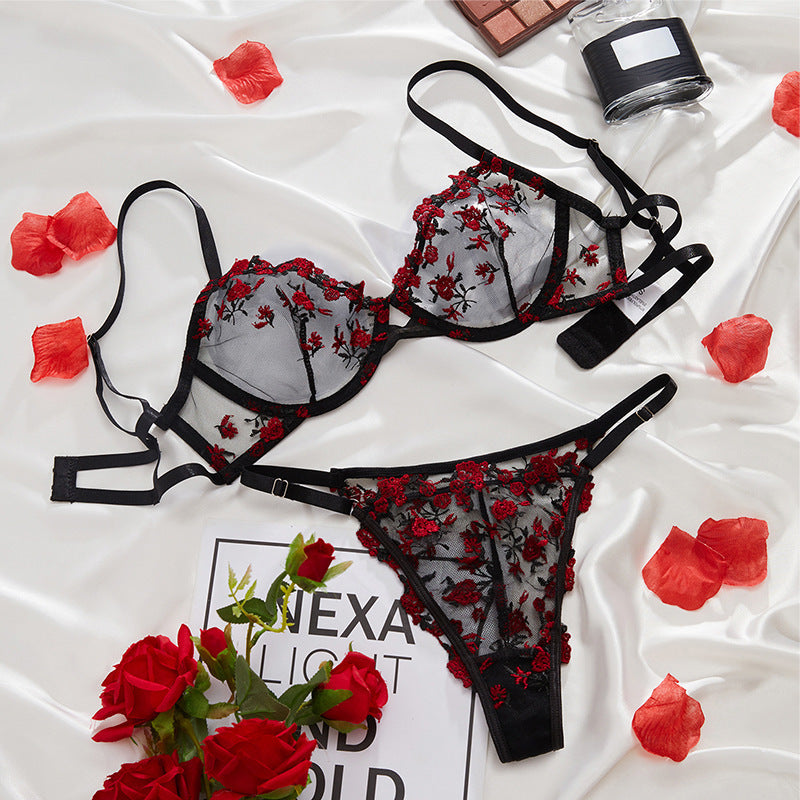 Ultra-thin Sexy Lace Embroidery Bra Panty Set