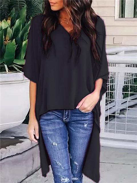 Chic Asymmetrical V-Neck Relax Shirt