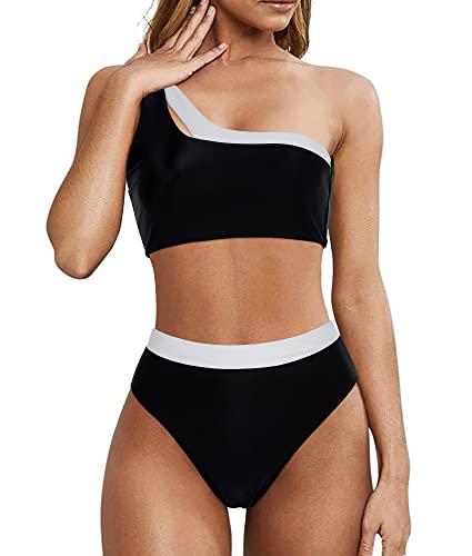 Cutout One Shoulder High Waisted Bikini High Cut Two Piece Swimsuits
