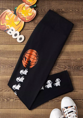Halloween Pumpkin Face Skinny Leggings - Black