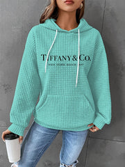 Green Lettering Long Sleeve Hooded Sweatshirt